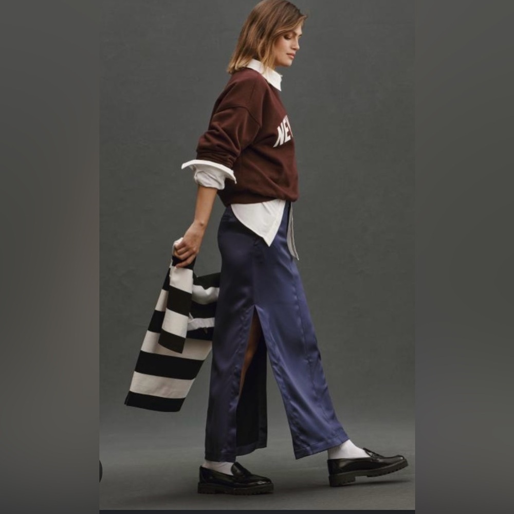 Aritzia Mauve Blue Sateen Maxi Skirt NWT